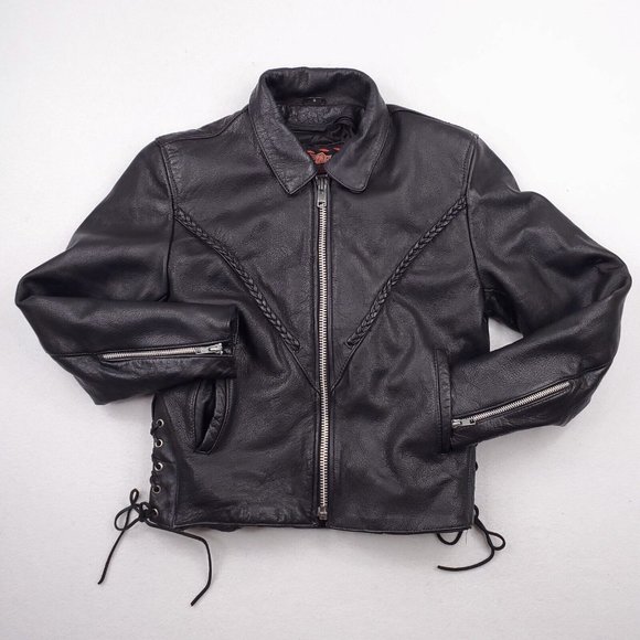 Interstate Leather womens Black leather motorcycle jacket - Picture 1 of 5